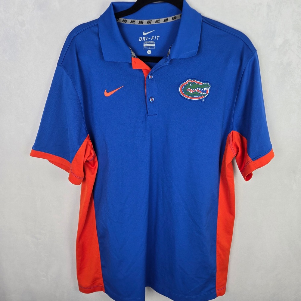 Nike Dri-FIT UF Florida Gators Polo Shirt Mens Large Blue Orange Football NCAA